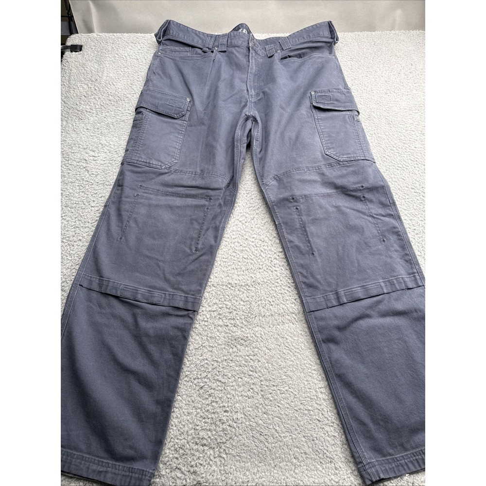 Duluth Trading Fire Hose Flex Cargo Pants Mens 44 x 34 Blue Stretch Knee Pockets